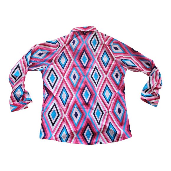 Polo Bonetta Bright Groovy Multi Color Long Sleeve Button Down Blouse Size 2XL46 - Picture 2 of 7